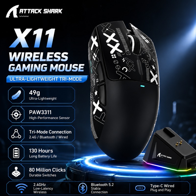 Pc Gaming X3D - เมาส์เกมมิ่งไร้สาย ATTACK SHARK X11 น้ำหนักเบา 49