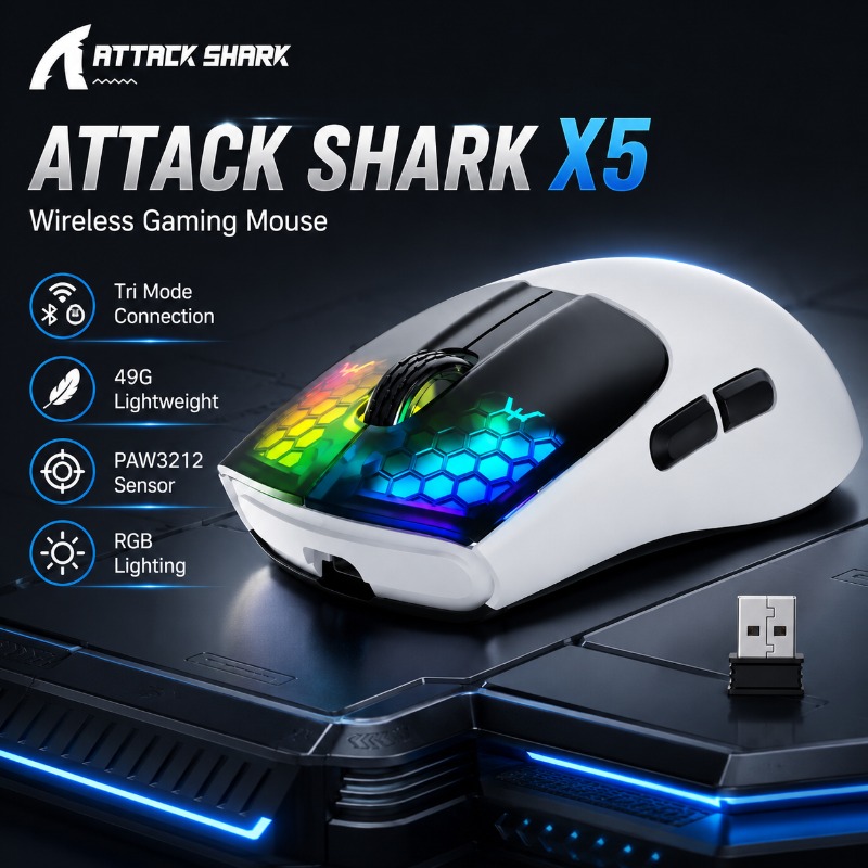 Pc Gaming X3D - เมาส์เกมมิ่งไร้สาย ATTACK SHARK X5 แบบสามโหมด บลูทูธ