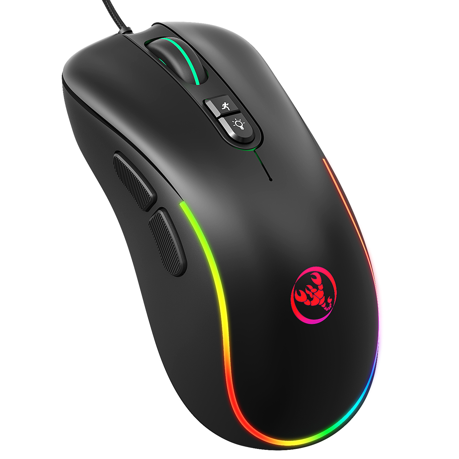 Pc Gaming X3D - เมาส์แบบมีสายสามารถตั้งโปรแกรมได้มาโคร RGB มีปุ่ม7ปุ่ม USB เมาส์สำหรับเล่นเกมส์แบบมีสายปรับได้6400 dpi