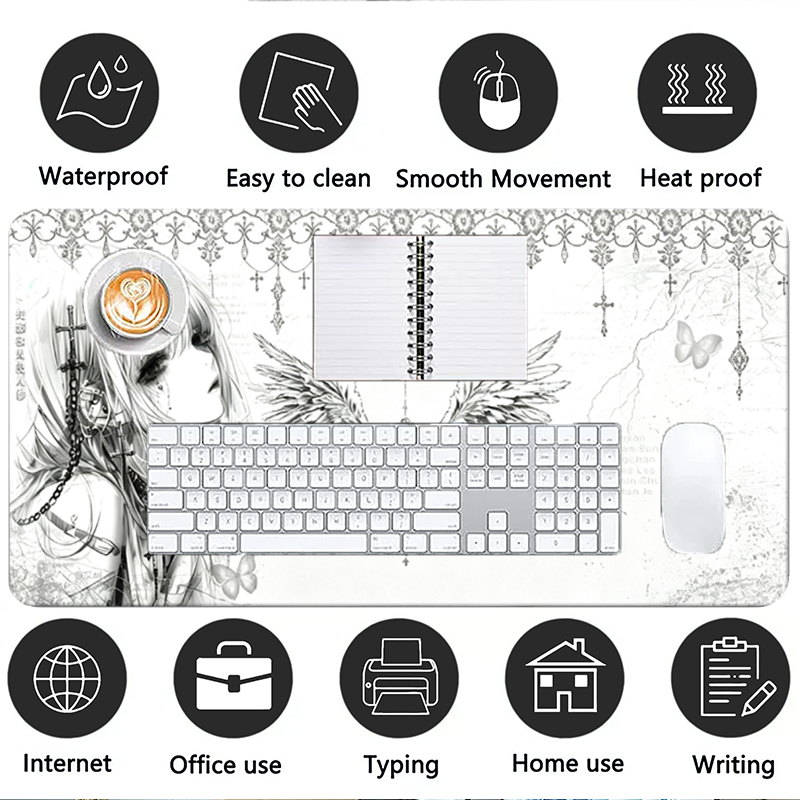 แผ่นรองเมาส์หนังสีดำสีขาวอะนิเ - Pc Gaming Keyboard And Mouse บทวิจารณ์และราคา